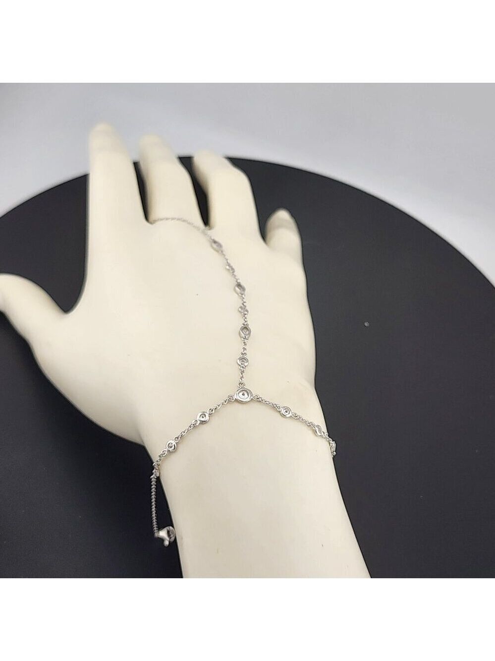 925 Silver Gemstone Hand Chain Bracelet with Ring – Round & Oval Stones - Picture 10 of 13